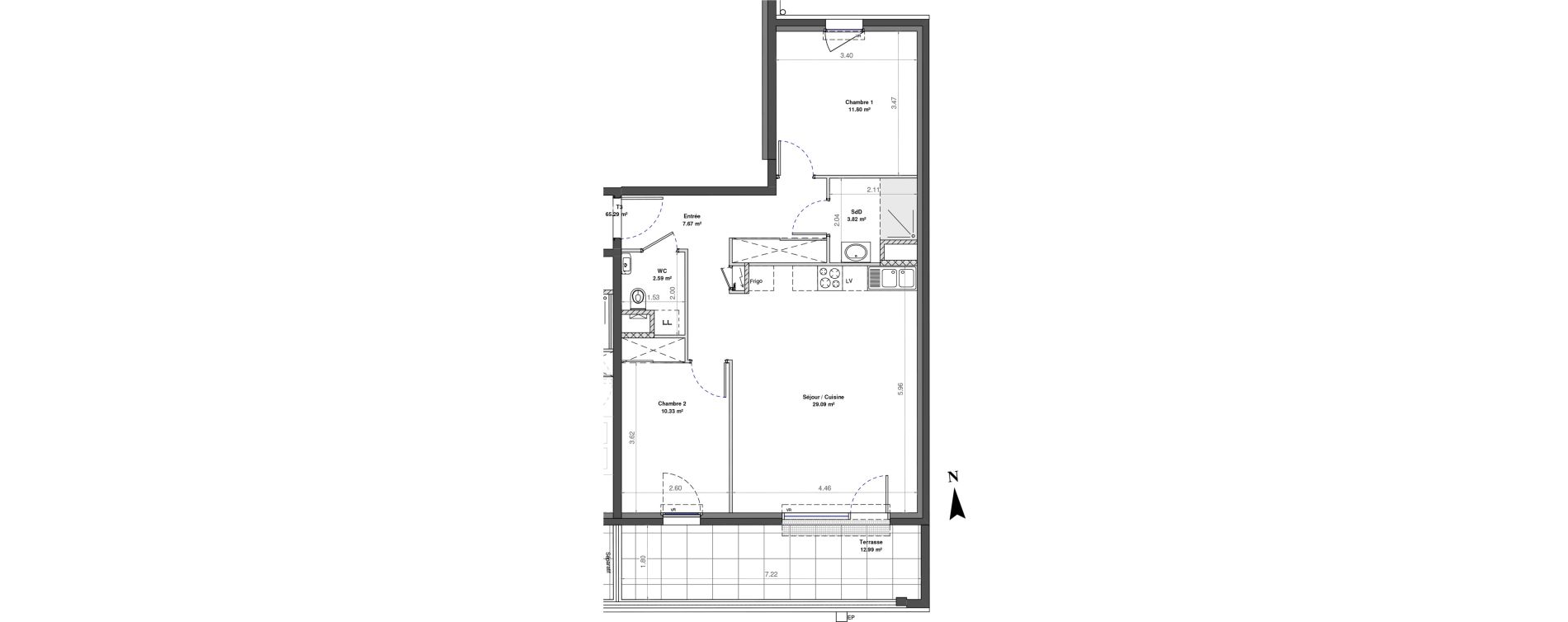 Appartement T3 de 65,29 m2 &agrave; Fontaine-L&egrave;s-Dijon Zone d activit&eacute;s