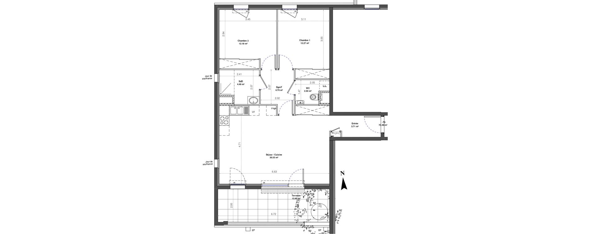 Appartement T3 de 70,49 m2 &agrave; Fontaine-L&egrave;s-Dijon Zone d activit&eacute;s