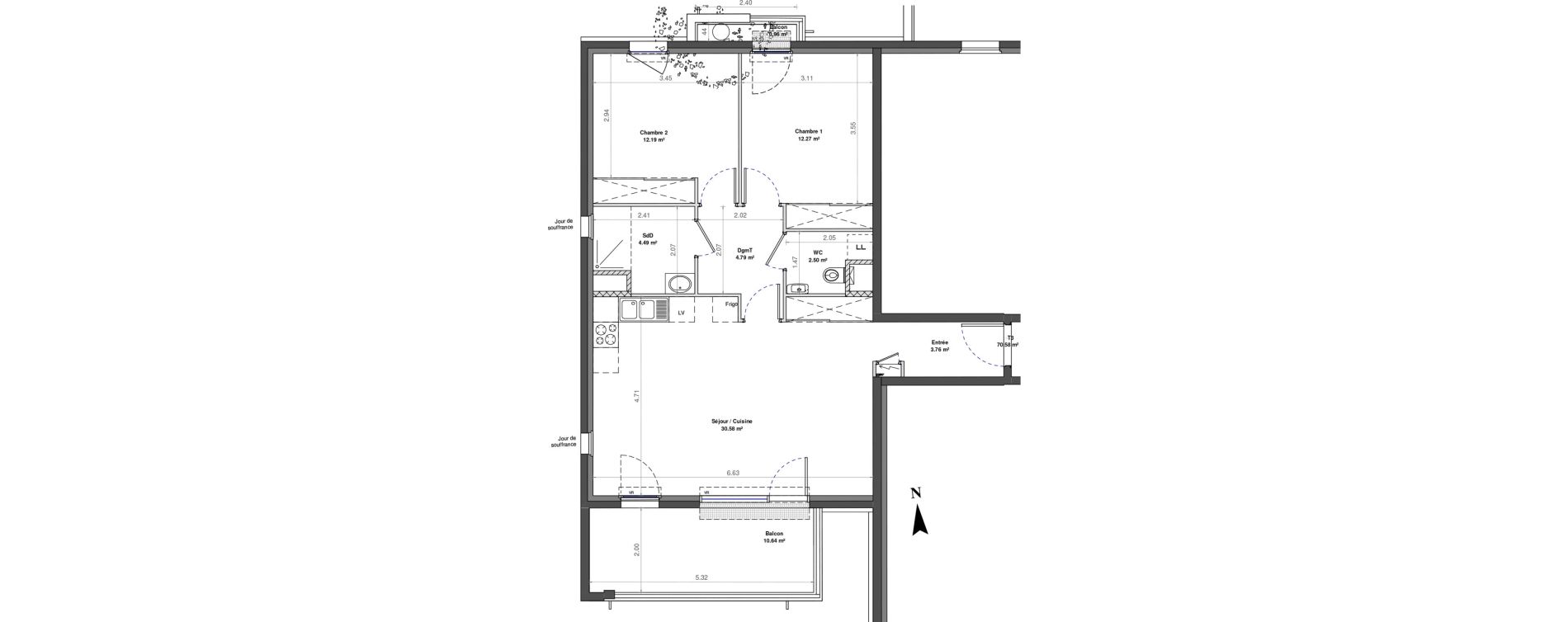 Appartement T3 de 70,58 m2 &agrave; Fontaine-L&egrave;s-Dijon Zone d activit&eacute;s