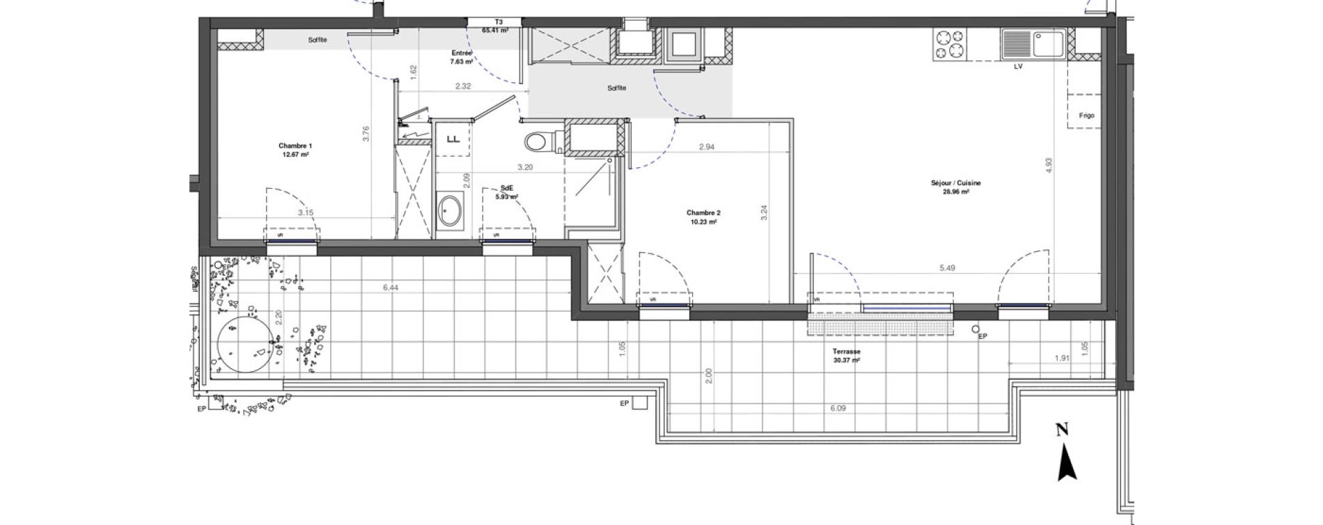 Appartement T3 de 65,41 m2 &agrave; Fontaine-L&egrave;s-Dijon Zone d activit&eacute;s