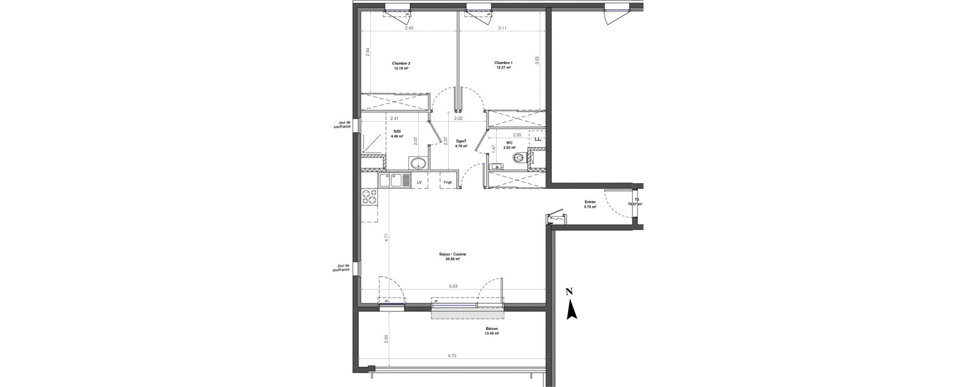 Appartement T3 de 70,57 m2 &agrave; Fontaine-L&egrave;s-Dijon Zone d activit&eacute;s