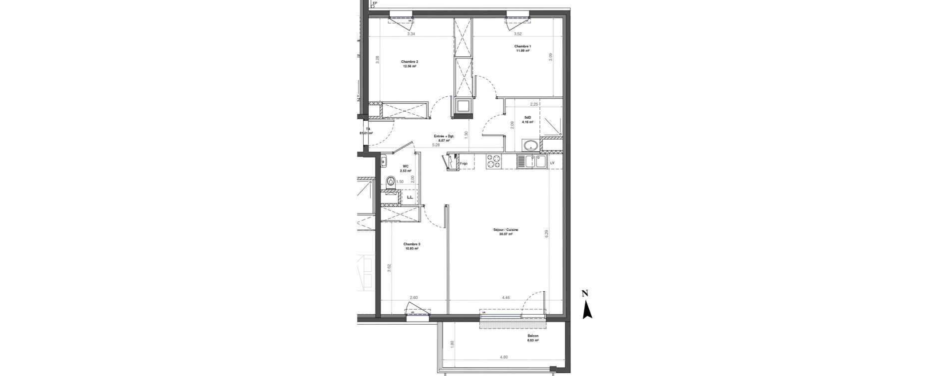 Appartement T4 de 81,01 m2 &agrave; Fontaine-L&egrave;s-Dijon Zone d activit&eacute;s