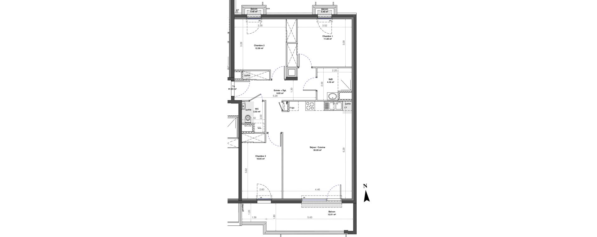 Appartement T4 de 81,03 m2 &agrave; Fontaine-L&egrave;s-Dijon Zone d activit&eacute;s