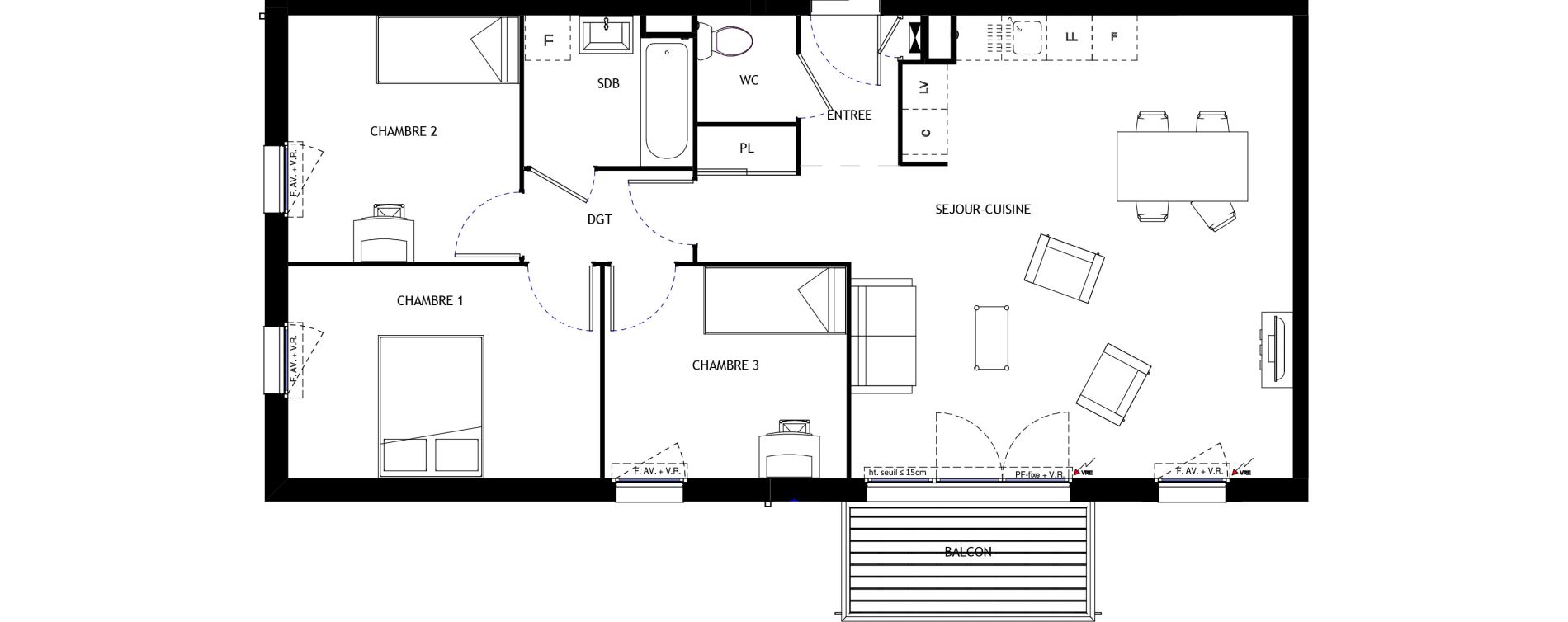 Appartement T4 de 79,90 m2 &agrave; Longvic Centre