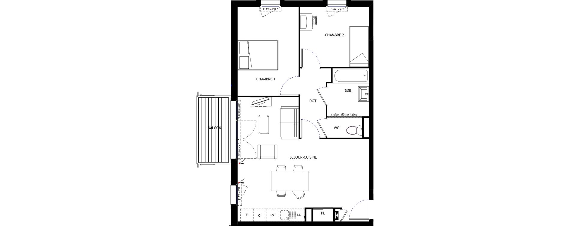 Appartement T3 de 59,70 m2 &agrave; Longvic Centre