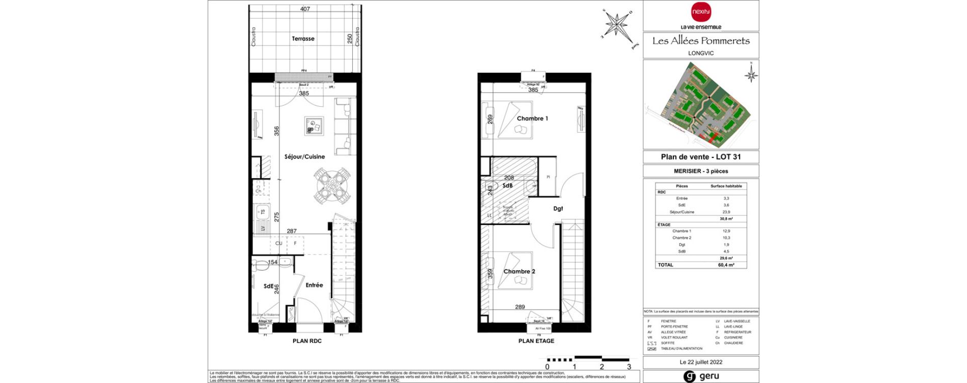 Duplex T3 de 60,40 m2 &agrave; Longvic Les pommerets