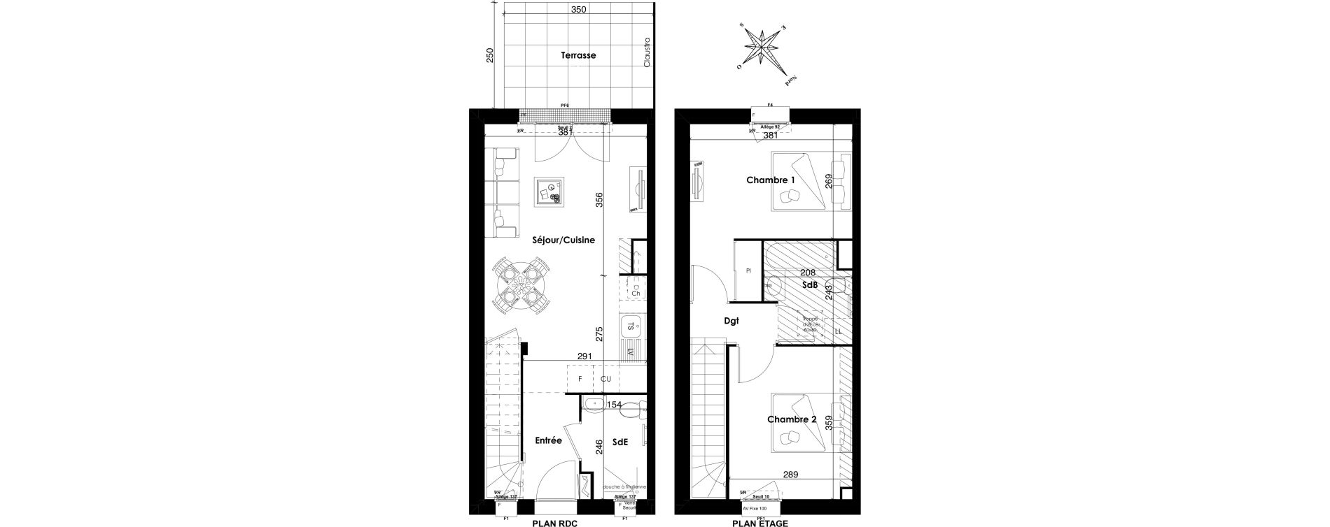 Duplex T3 de 60,00 m2 &agrave; Longvic Les pommerets