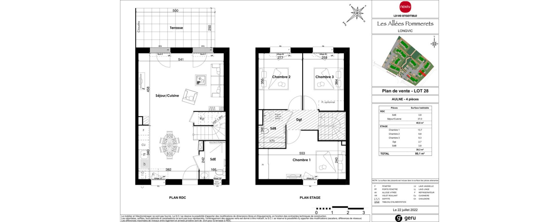 Duplex T4 de 80,10 m2 &agrave; Longvic Les pommerets