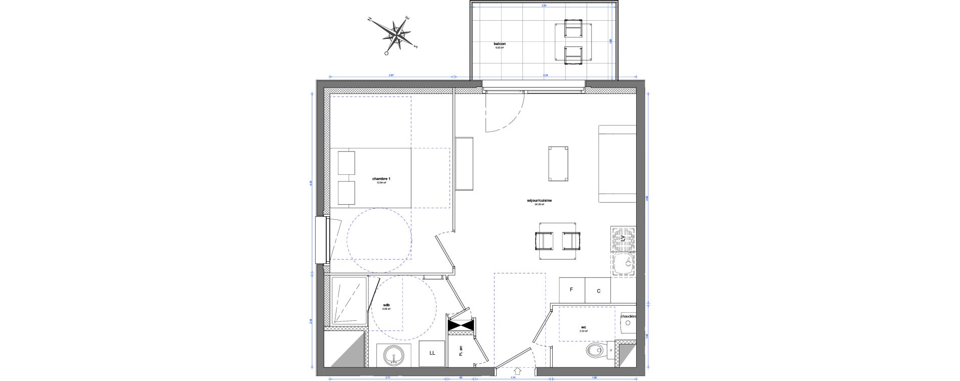 Appartement T2 de 43,75 m2 &agrave; Plombi&egrave;res-L&egrave;s-Dijon Centre