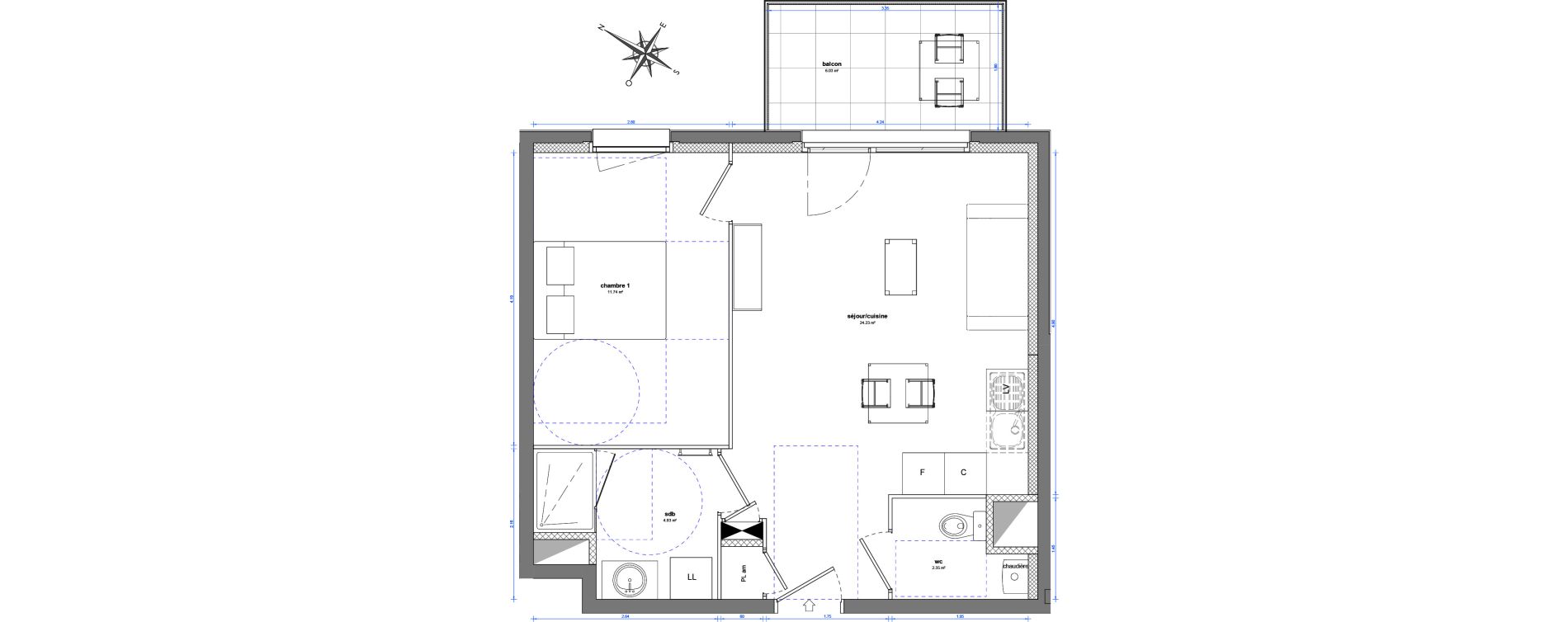 Appartement T2 de 43,15 m2 &agrave; Plombi&egrave;res-L&egrave;s-Dijon Centre