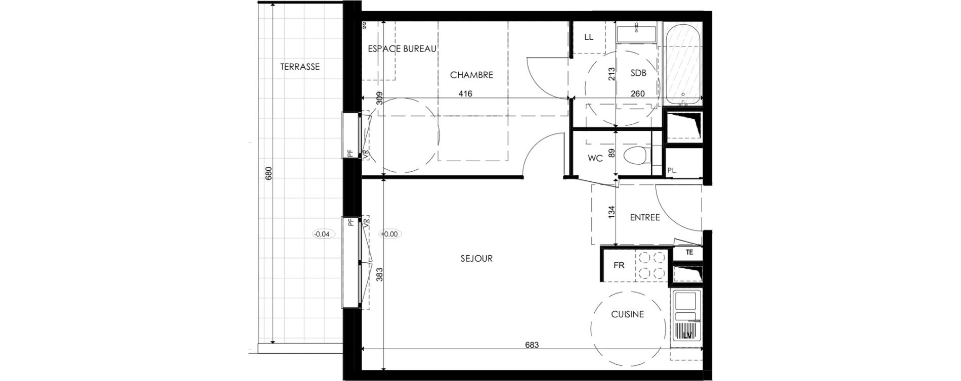 Appartement T2 de 45,50 m2 &agrave; Plombi&egrave;res-L&egrave;s-Dijon Centre
