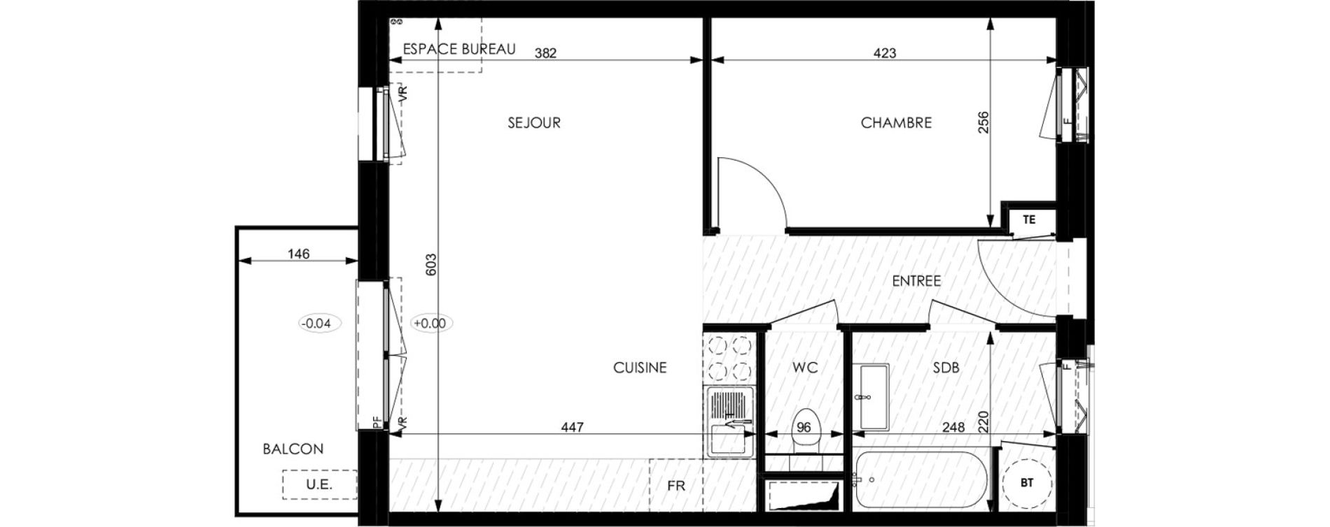 Appartement T2 de 46,50 m2 &agrave; Plombi&egrave;res-L&egrave;s-Dijon Centre
