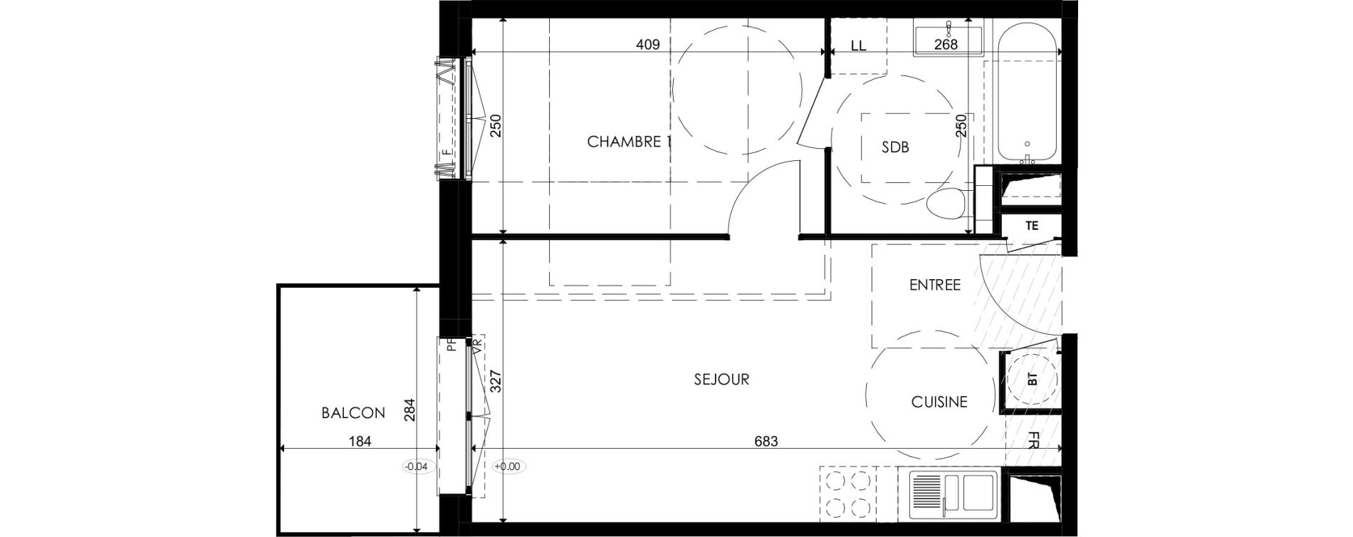 Appartement T2 de 38,25 m2 &agrave; Plombi&egrave;res-L&egrave;s-Dijon Centre