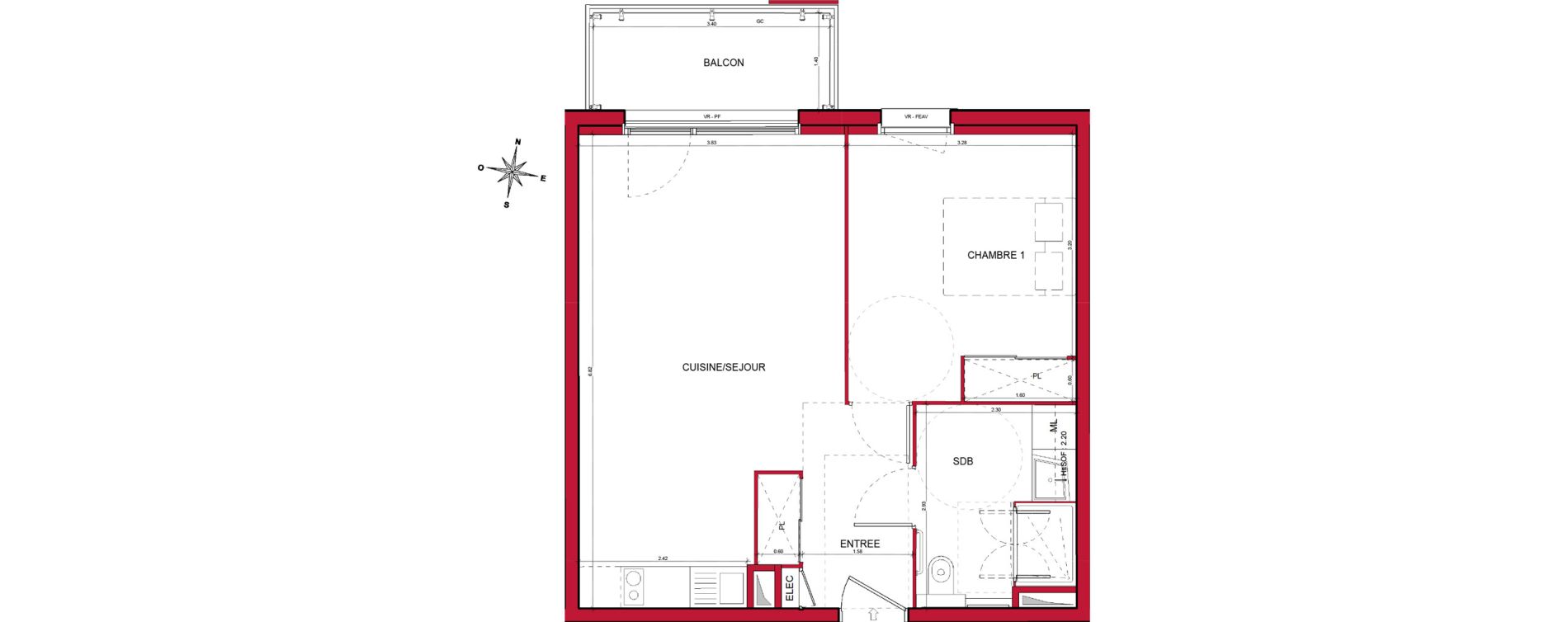 Appartement T2 de 47,31 m2 &agrave; Plombi&egrave;res-L&egrave;s-Dijon Centre