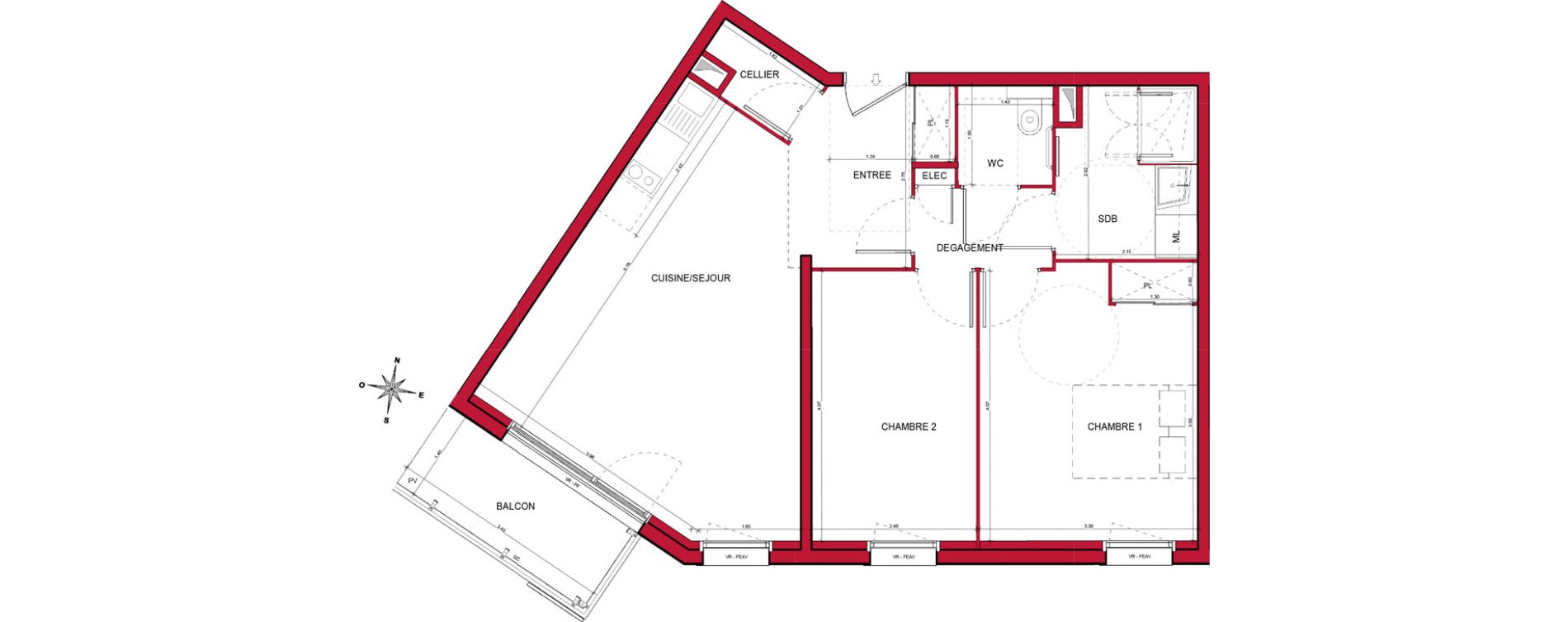 Appartement T3 de 62,86 m2 &agrave; Plombi&egrave;res-L&egrave;s-Dijon Centre