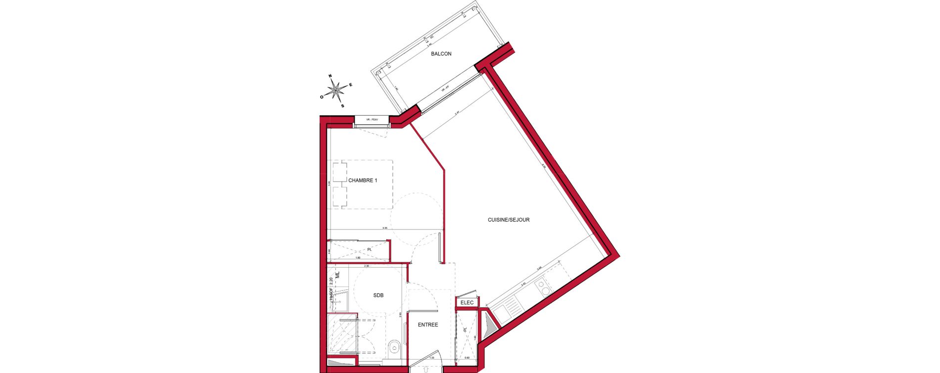Appartement T2 de 44,61 m2 &agrave; Plombi&egrave;res-L&egrave;s-Dijon Centre