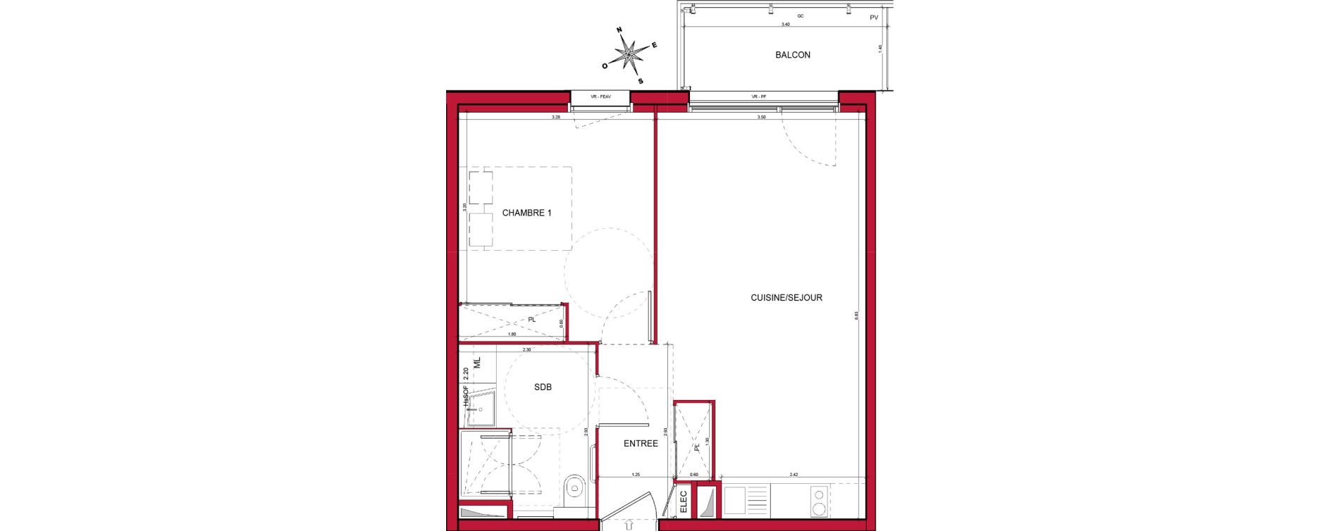 Appartement T2 de 45,12 m2 &agrave; Plombi&egrave;res-L&egrave;s-Dijon Centre