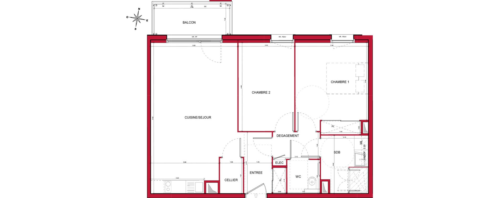 Appartement T3 de 64,73 m2 &agrave; Plombi&egrave;res-L&egrave;s-Dijon Centre