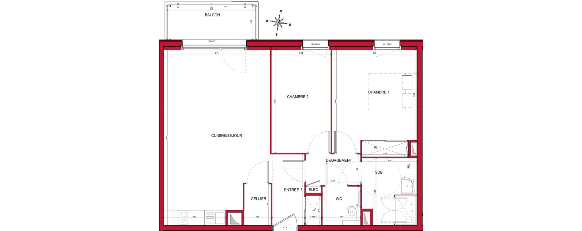 Appartement T3 de 64,71 m2 &agrave; Plombi&egrave;res-L&egrave;s-Dijon Centre