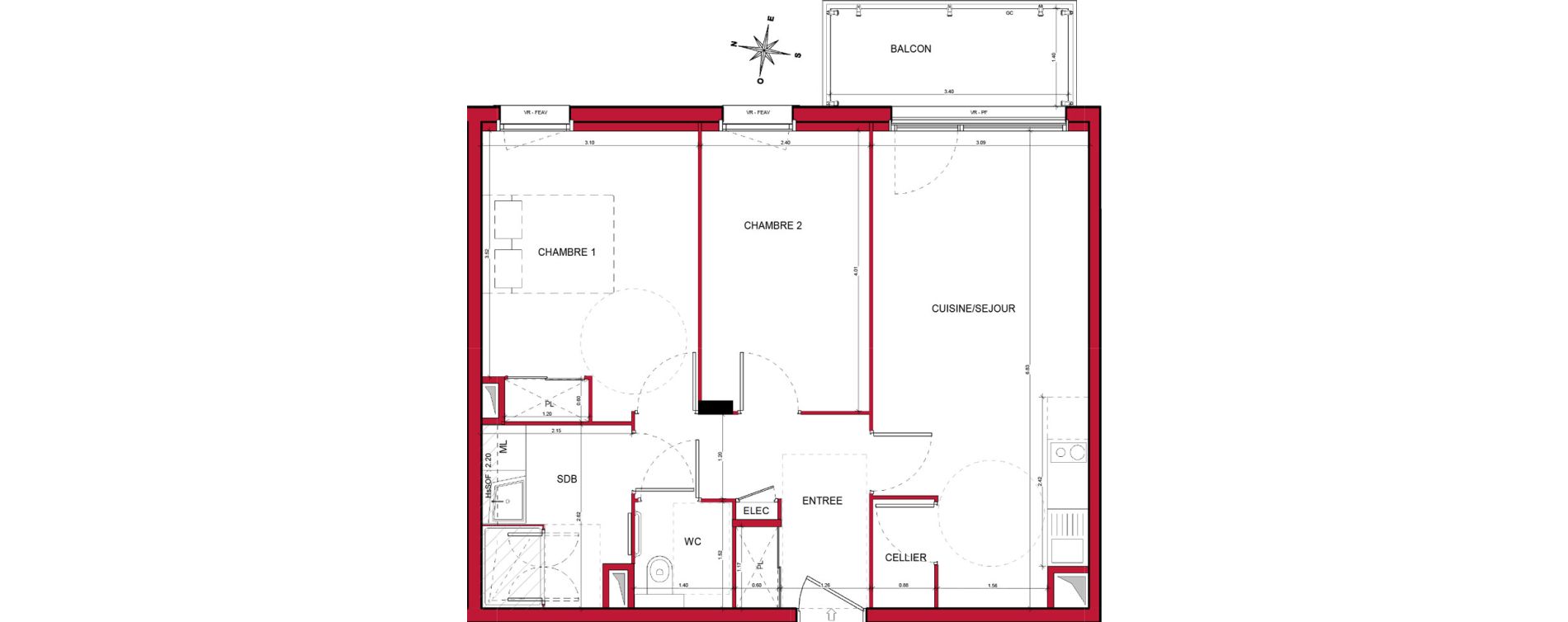 Appartement T3 de 56,95 m2 &agrave; Plombi&egrave;res-L&egrave;s-Dijon Centre