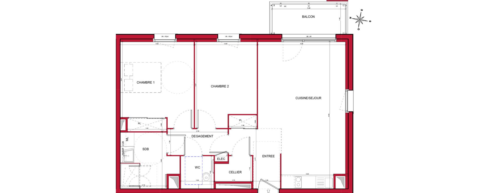 Appartement T3 de 68,14 m2 &agrave; Plombi&egrave;res-L&egrave;s-Dijon Centre