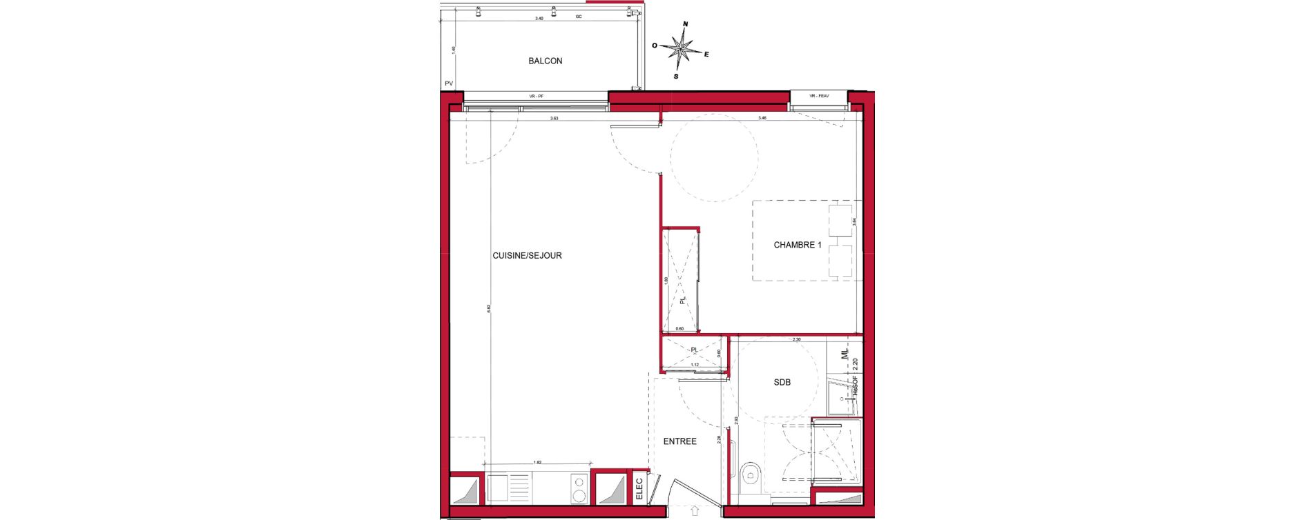 Appartement T2 de 46,75 m2 &agrave; Plombi&egrave;res-L&egrave;s-Dijon Centre