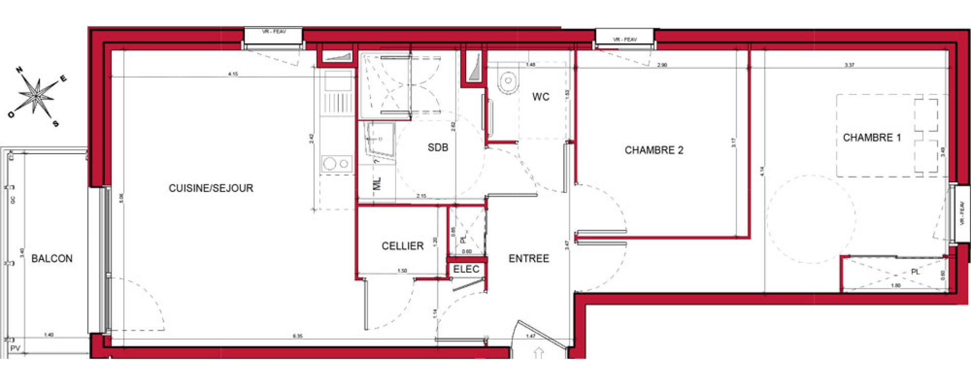 Appartement T3 de 64,18 m2 &agrave; Plombi&egrave;res-L&egrave;s-Dijon Centre