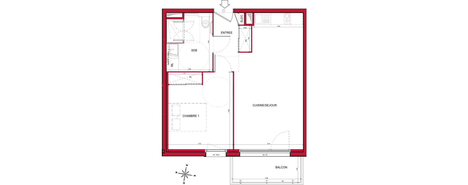 Appartement T2 de 44,69 m2 &agrave; Plombi&egrave;res-L&egrave;s-Dijon Centre