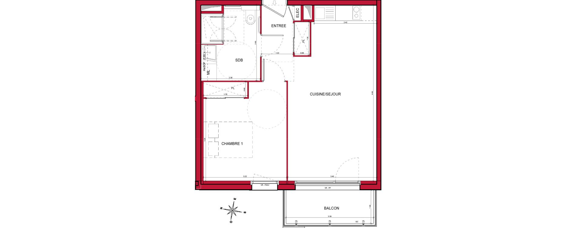 Appartement T2 de 44,62 m2 &agrave; Plombi&egrave;res-L&egrave;s-Dijon Centre