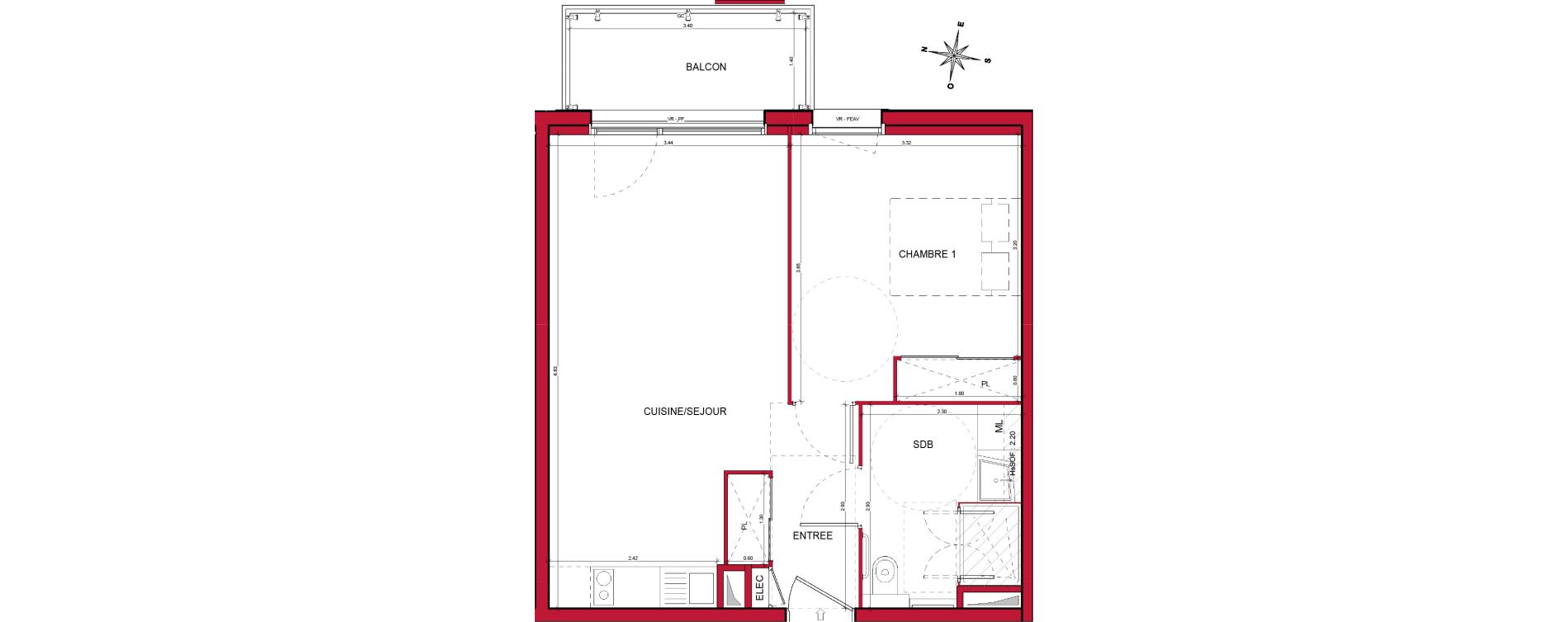 Appartement T2 de 45,00 m2 &agrave; Plombi&egrave;res-L&egrave;s-Dijon Centre