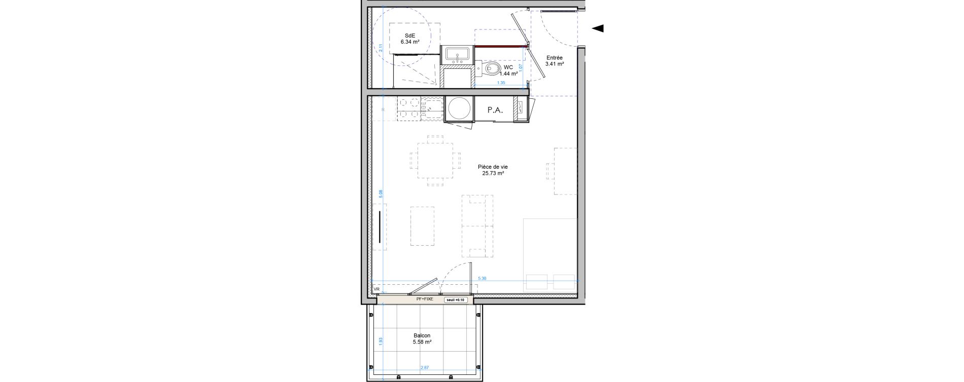 Appartement T1 de 36,92 m2 &agrave; Plombi&egrave;res-L&egrave;s-Dijon Centre