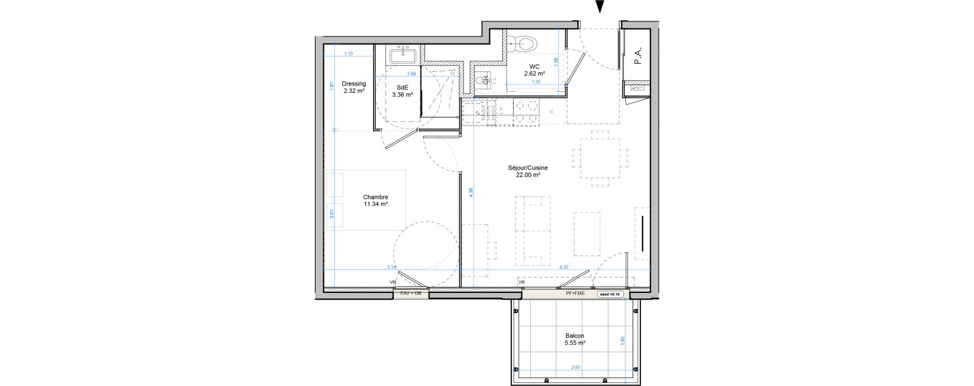 Appartement T2 de 41,64 m2 &agrave; Plombi&egrave;res-L&egrave;s-Dijon Centre