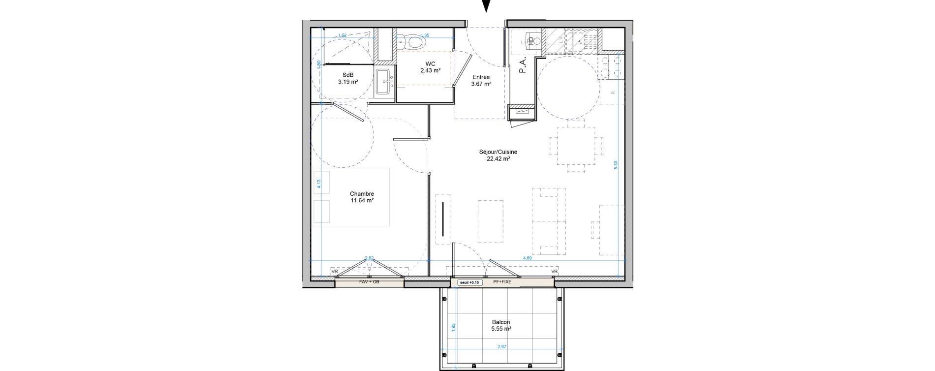 Appartement T2 de 43,35 m2 &agrave; Plombi&egrave;res-L&egrave;s-Dijon Centre