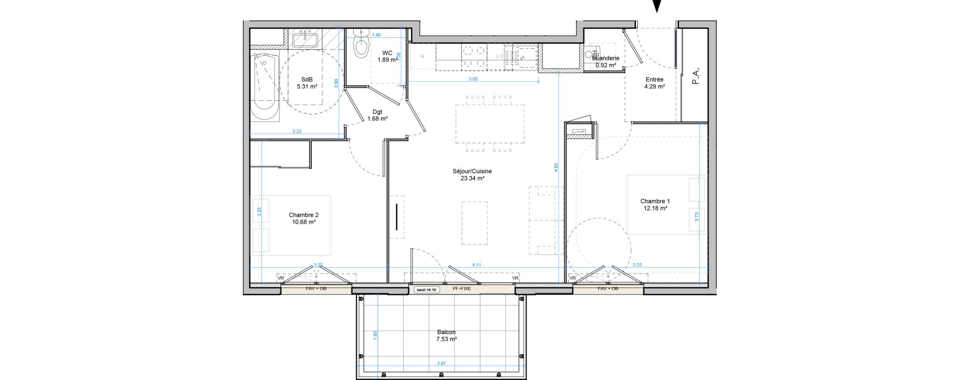 Appartement T3 de 60,30 m2 &agrave; Plombi&egrave;res-L&egrave;s-Dijon Centre