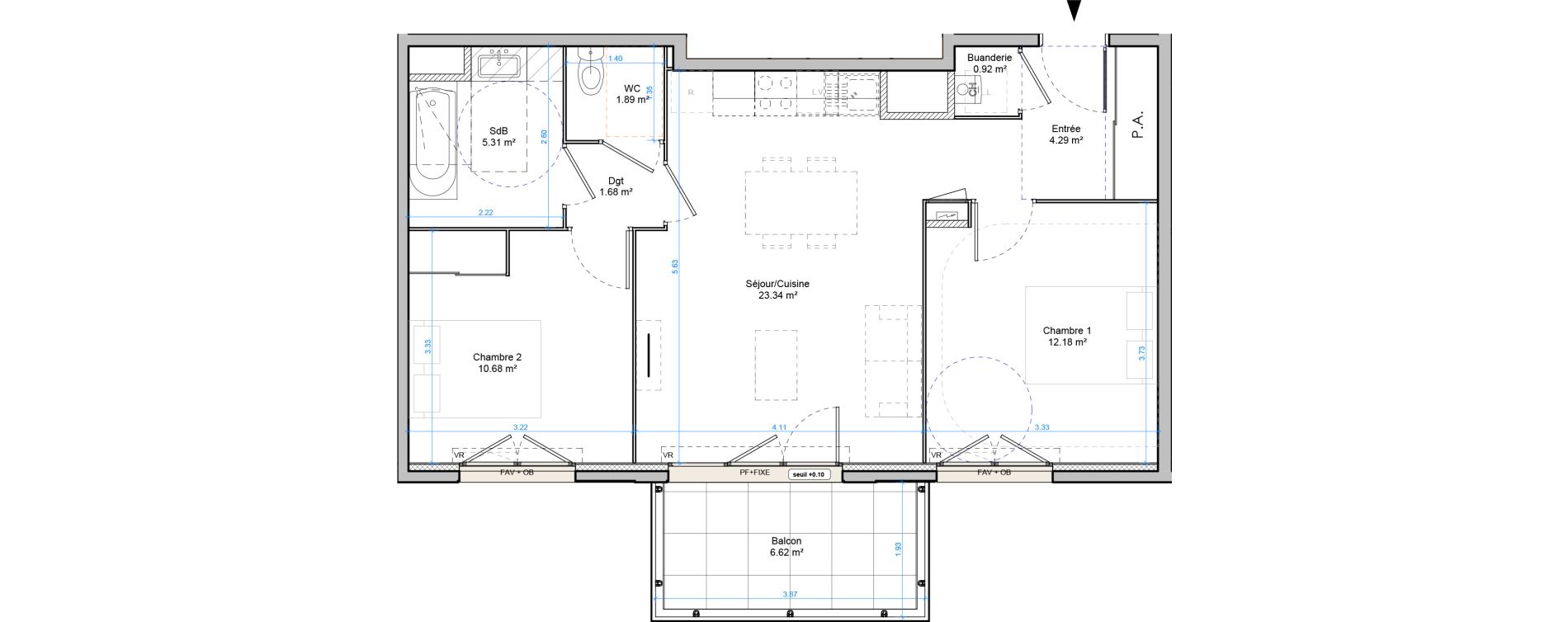 Appartement T3 de 60,30 m2 &agrave; Plombi&egrave;res-L&egrave;s-Dijon Centre