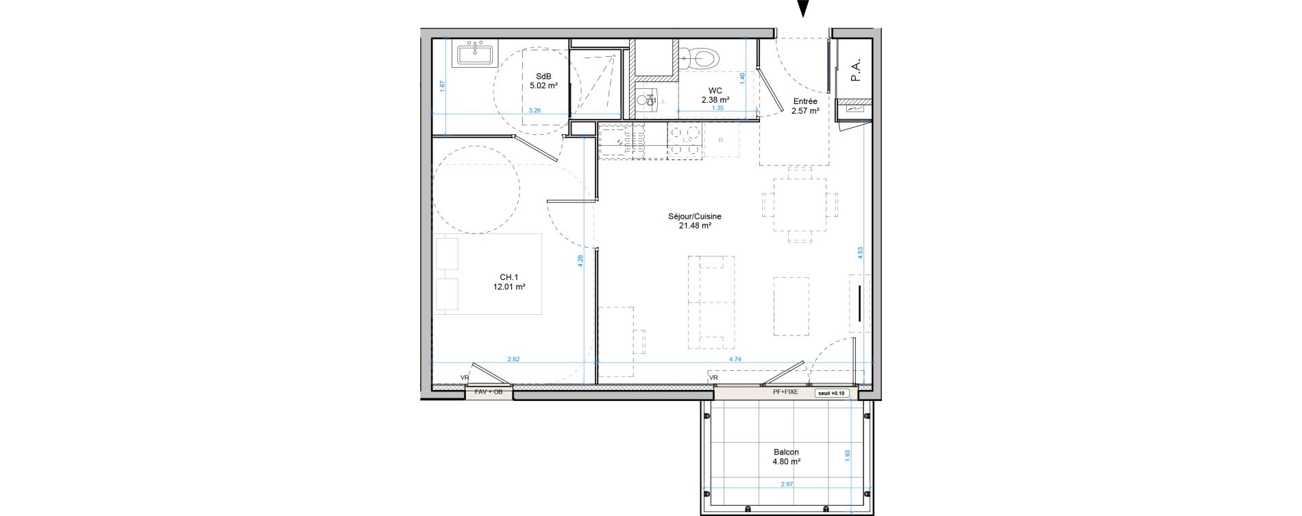 Appartement T2 de 43,46 m2 &agrave; Plombi&egrave;res-L&egrave;s-Dijon Centre