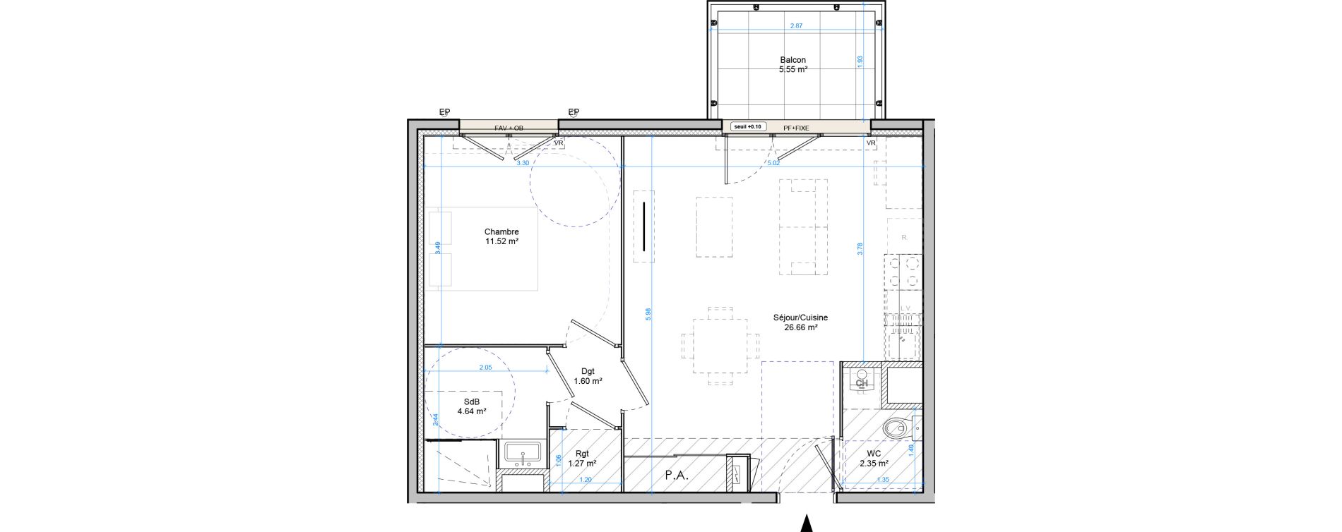 Appartement T2 de 48,03 m2 &agrave; Plombi&egrave;res-L&egrave;s-Dijon Centre