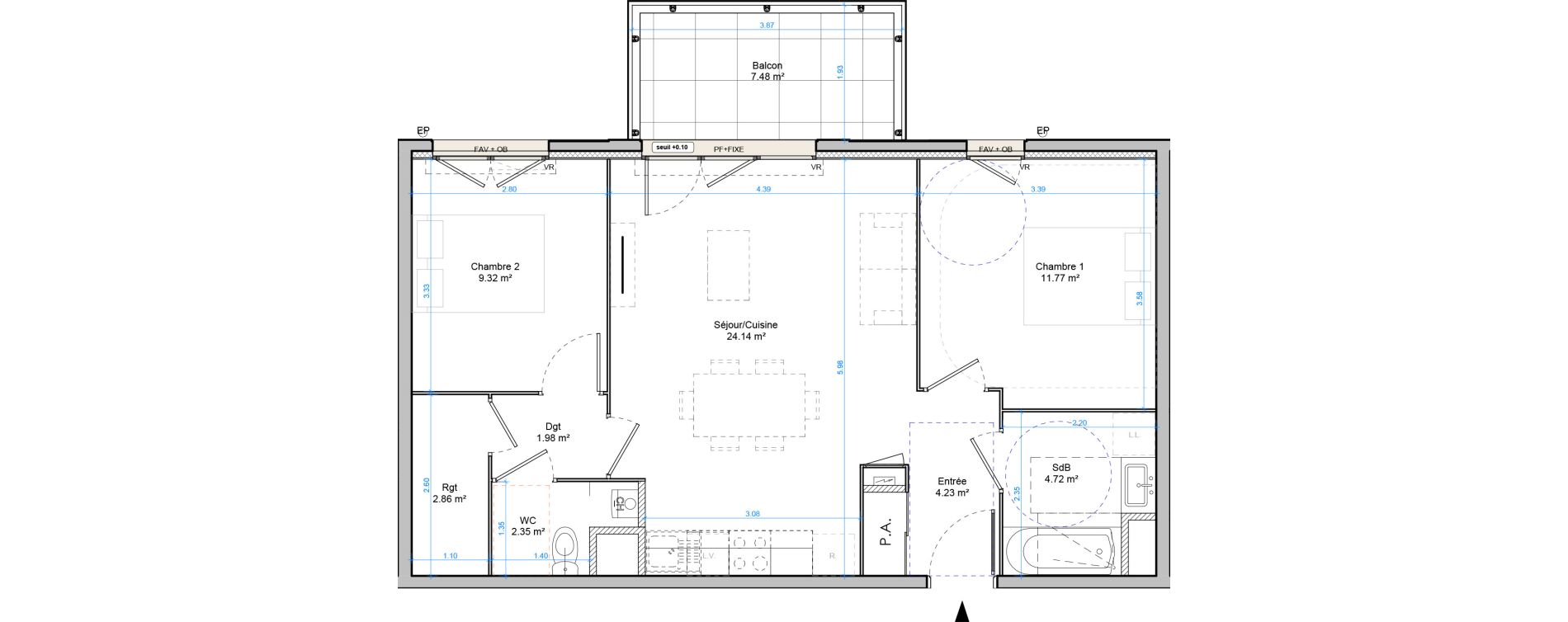 Appartement T3 de 61,36 m2 &agrave; Plombi&egrave;res-L&egrave;s-Dijon Centre