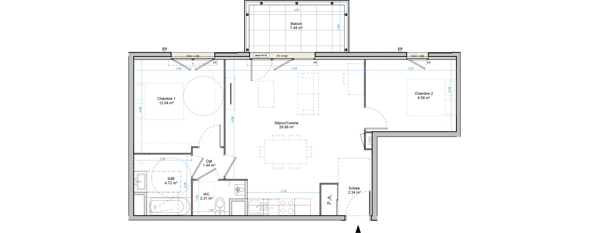 Appartement T3 de 61,31 m2 &agrave; Plombi&egrave;res-L&egrave;s-Dijon Centre