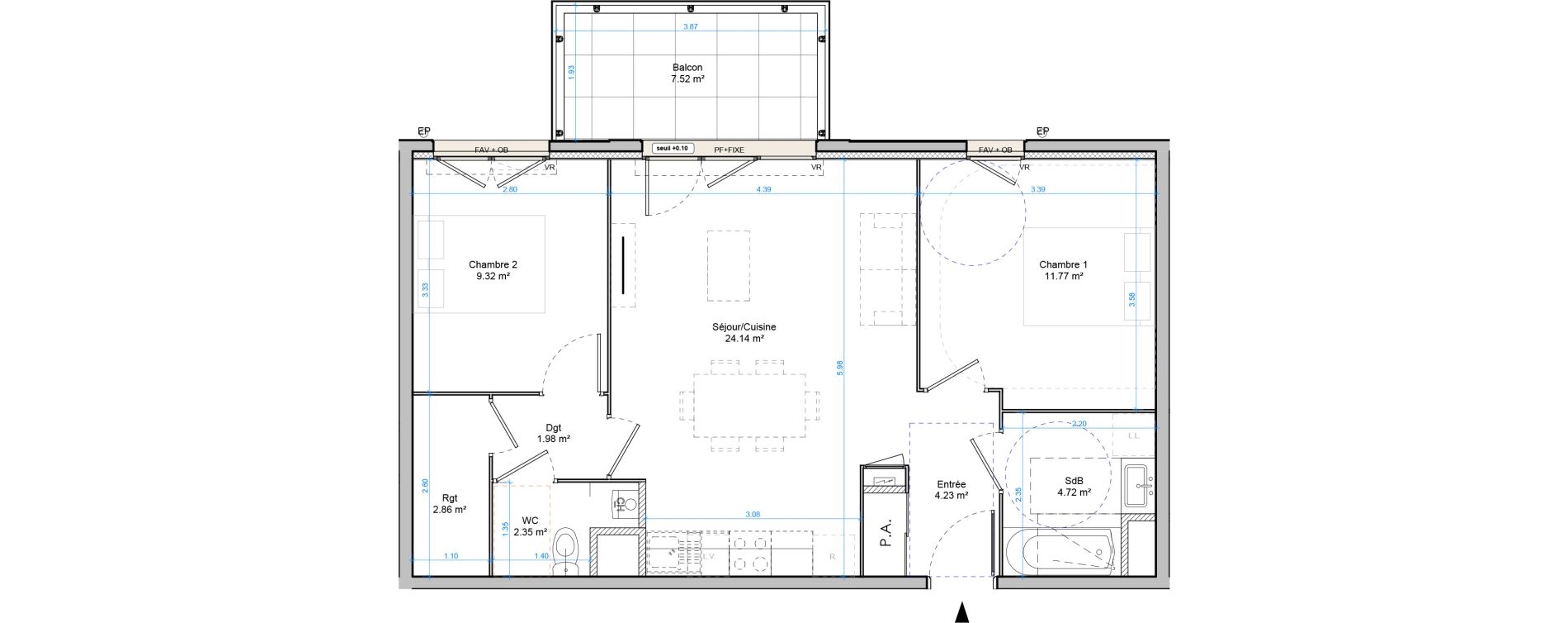 Appartement T3 de 61,36 m2 &agrave; Plombi&egrave;res-L&egrave;s-Dijon Centre