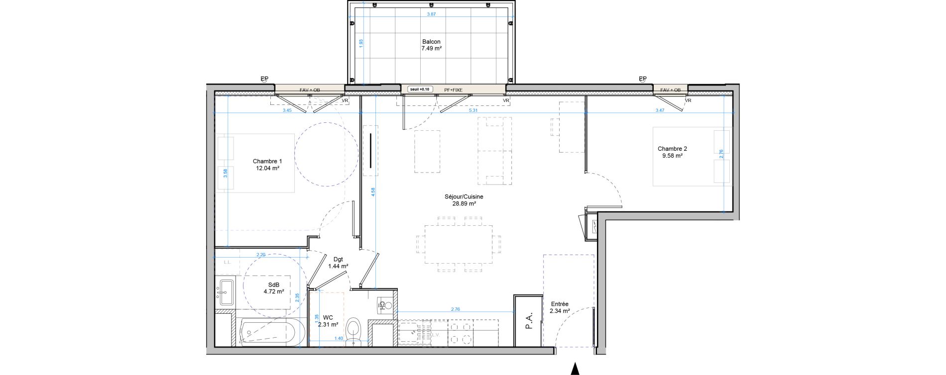 Appartement T3 de 61,31 m2 &agrave; Plombi&egrave;res-L&egrave;s-Dijon Centre