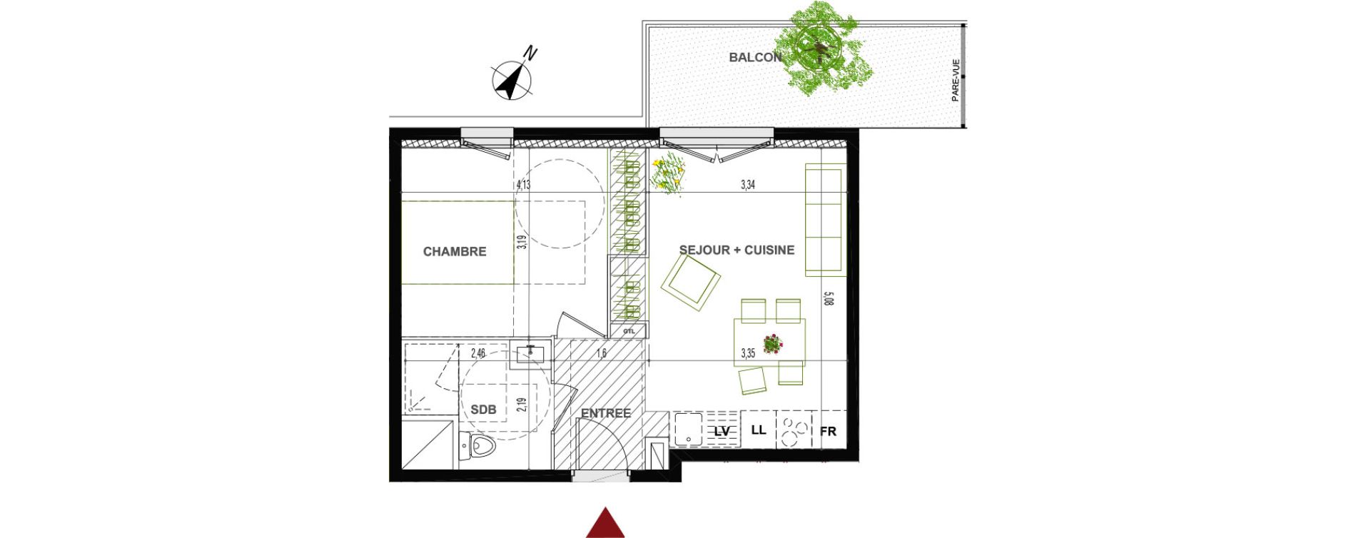 Appartement T2 de 37,90 m2 &agrave; Quetigny Centre