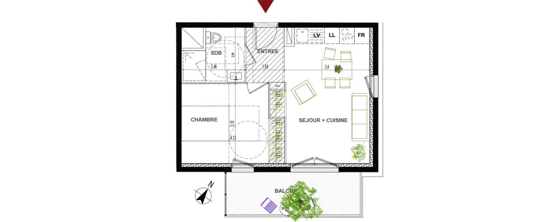 Appartement T2 de 38,50 m2 &agrave; Quetigny Centre