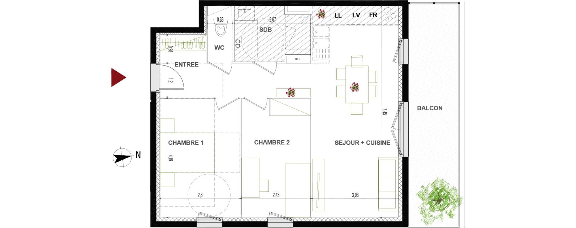 Appartement T3 de 58,20 m2 &agrave; Quetigny Centre