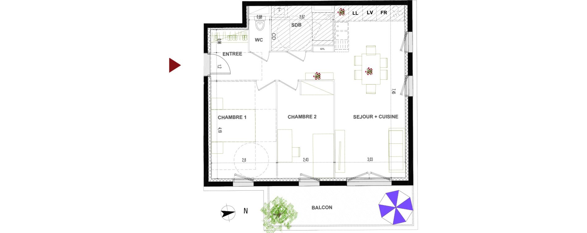 Appartement T3 de 58,20 m2 &agrave; Quetigny Centre