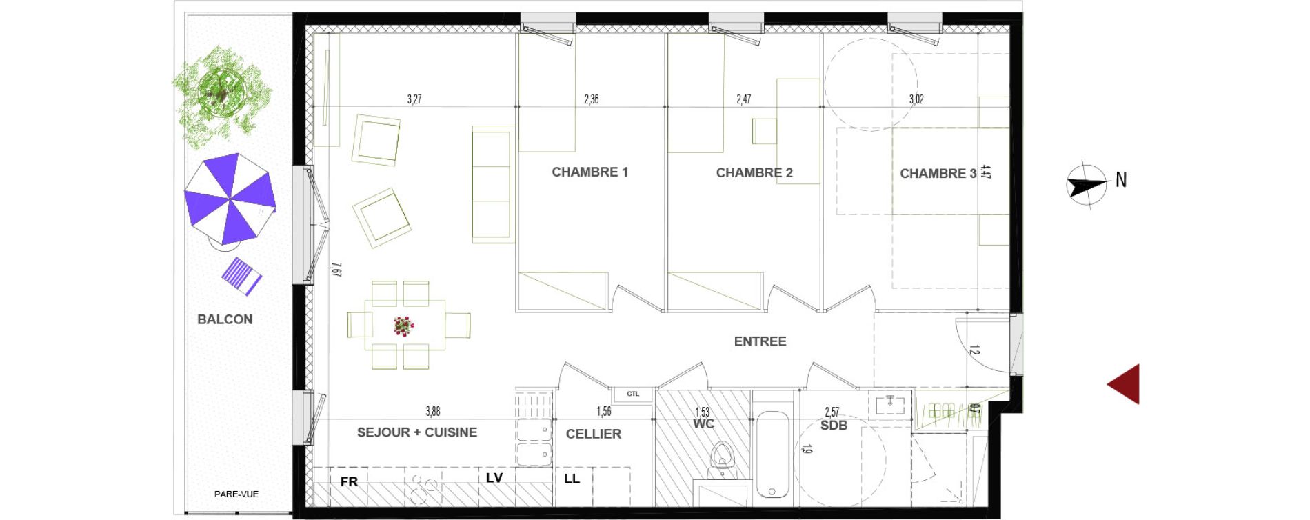 Appartement T4 de 82,80 m2 &agrave; Quetigny Centre