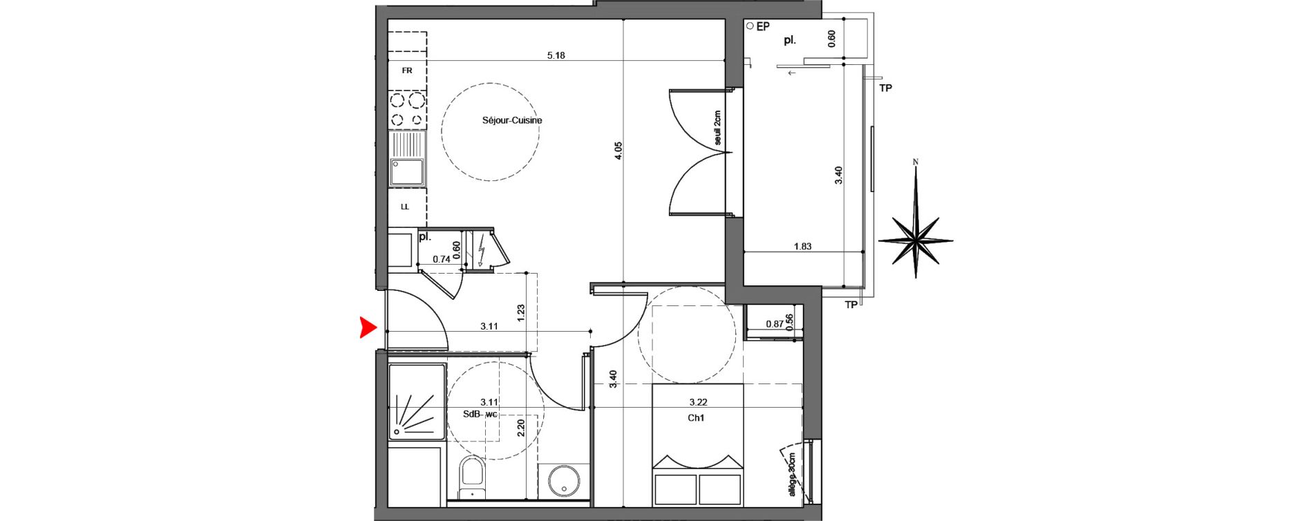 Appartement T2 de 40,33 m2 &agrave; Quetigny Centre