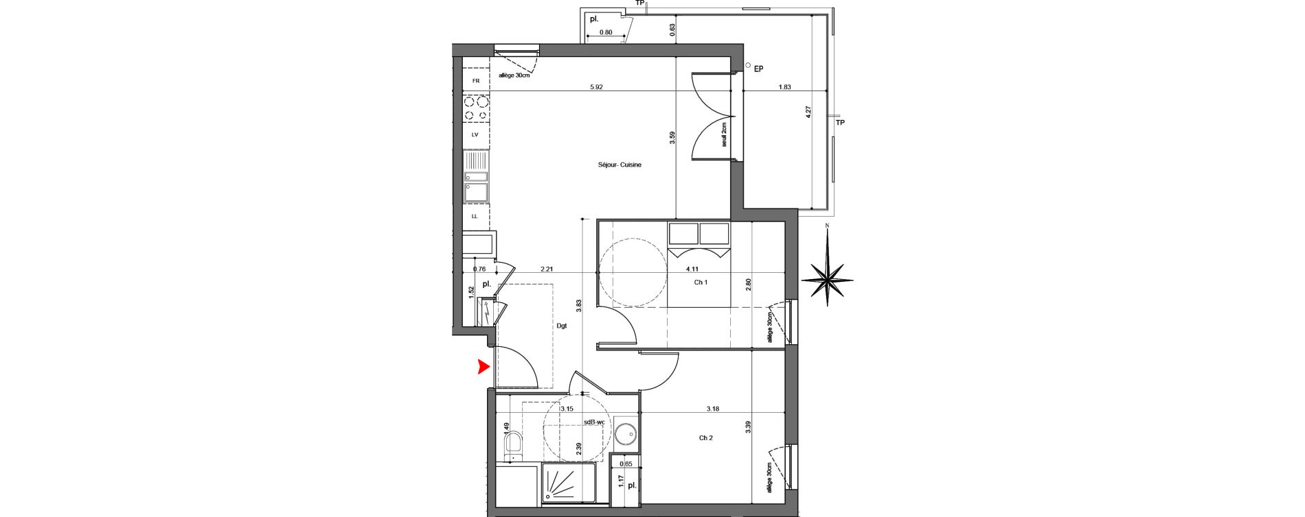 Appartement T3 de 60,58 m2 &agrave; Quetigny Centre