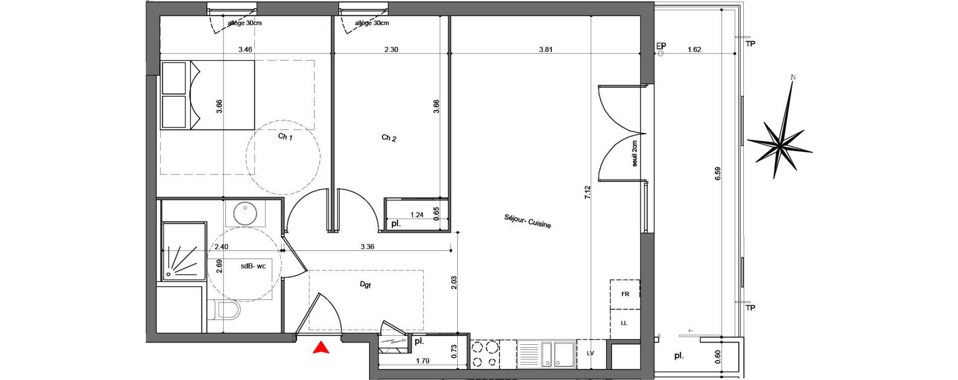 Appartement T3 de 63,13 m2 &agrave; Quetigny Centre