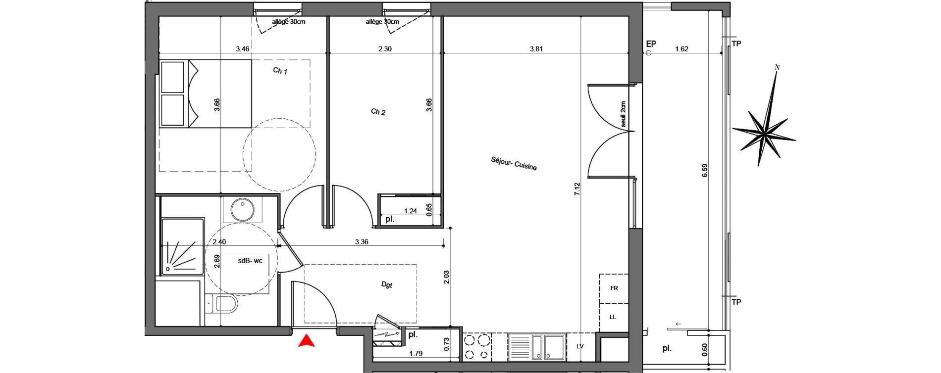 Appartement T3 de 63,14 m2 &agrave; Quetigny Centre